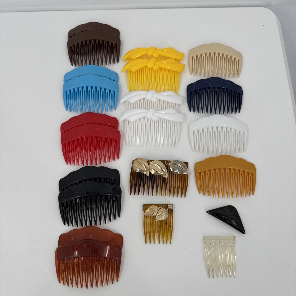 Vintage 1980s Side Hair Comb Updo Matching Pair White Made in Mix Total 21 Piece